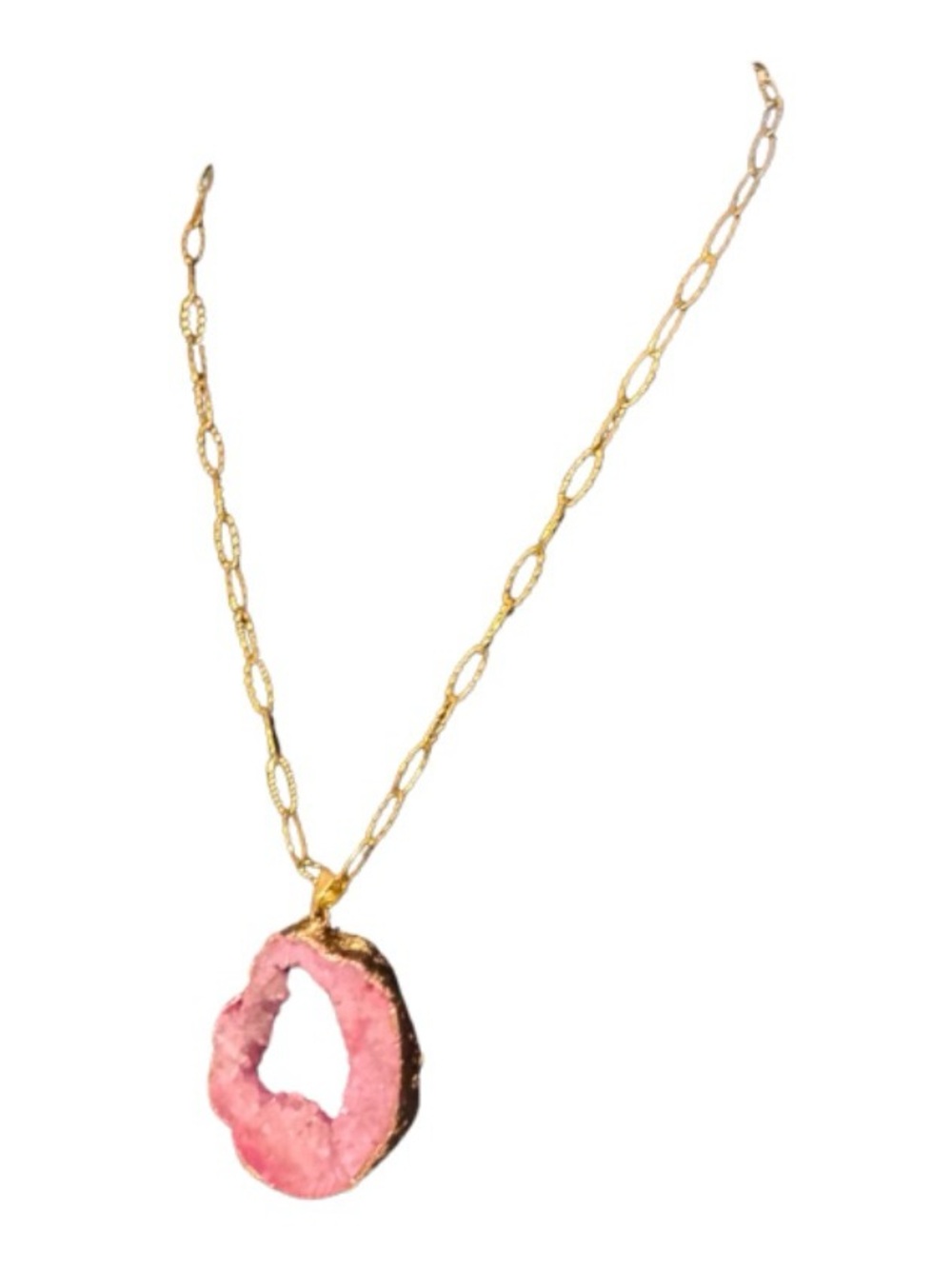Gold Chain Necklace with Pink Geode Pendant